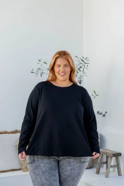 Proud Poppy Clothing Kendall Long Sleeve Basic Top in Black New