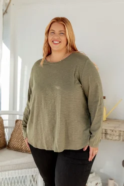 Proud Poppy Clothing Kendall Long Sleeve Basic Top in Khaki Hot