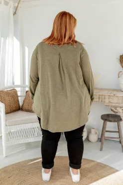 Proud Poppy Clothing Kendall Long Sleeve Basic Top in Khaki Hot