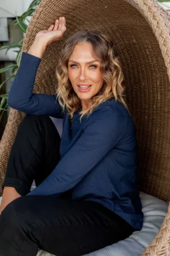 Proud Poppy Clothing Kendall Long Sleeve Basic Top in Navy Fashion