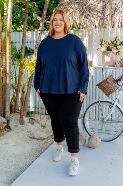 Proud Poppy Clothing Kendall Long Sleeve Basic Top in Navy Fashion