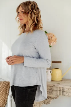 Proud Poppy Clothing Kendall Long Sleeve Basic Top in Silver Fashion