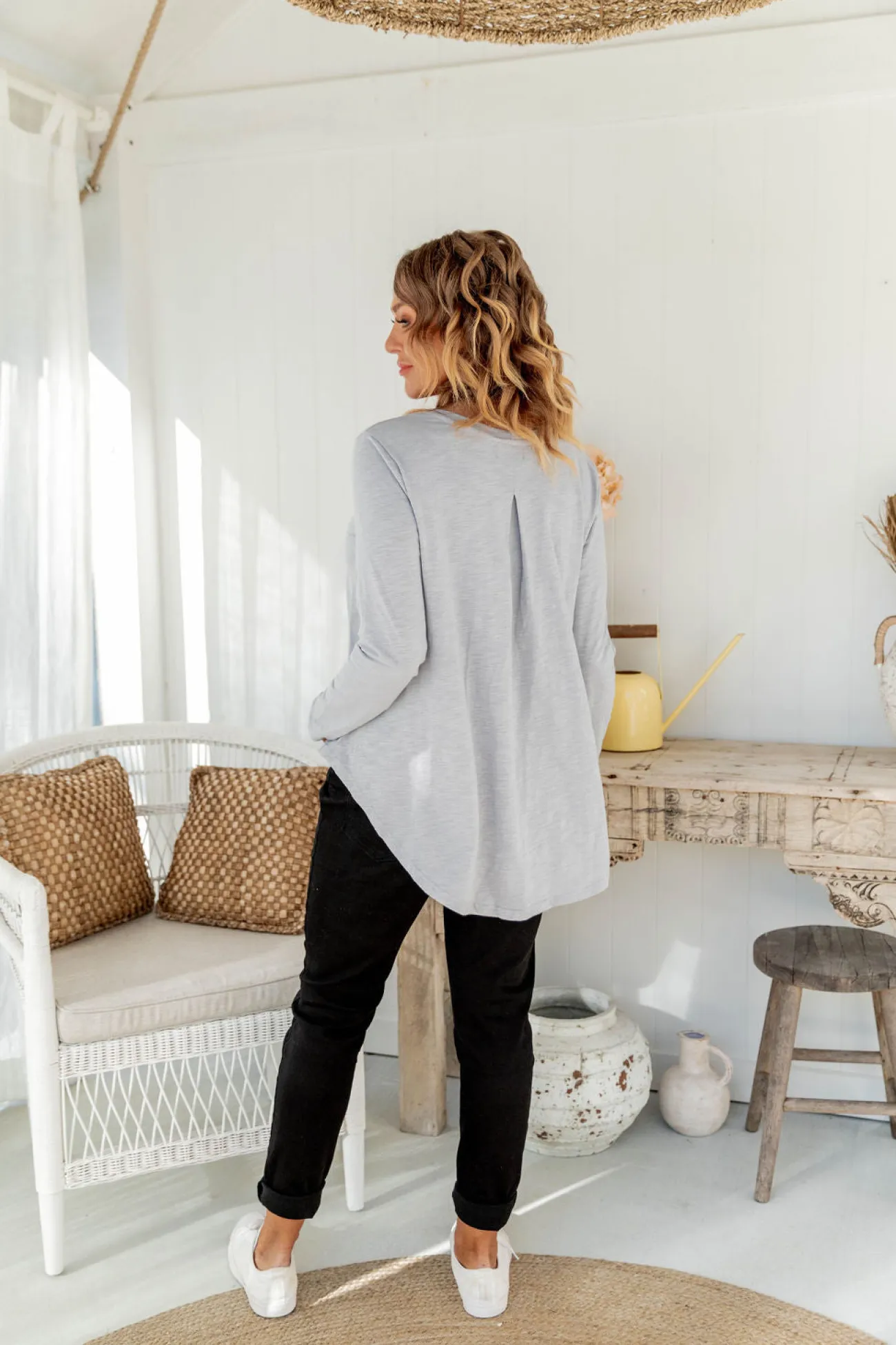 Proud Poppy Clothing Kendall Long Sleeve Basic Top in Silver Fashion