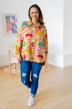 Proud Poppy Clothing Lana Linen Blend Shirt in Summer Crush SummerCrush Clearance