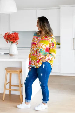 Proud Poppy Clothing Lana Linen Blend Shirt in Summer Crush SummerCrush Clearance