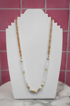 Proud Poppy Clothing Long Bead and Chain Necklace in White NecklaceinWhite Online