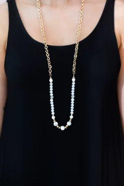 Proud Poppy Clothing Long Bead and Chain Necklace in White NecklaceinWhite Online