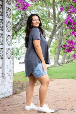 Proud Poppy Clothing Macey Hi-Low T-Shirt in Charcoal Clearance