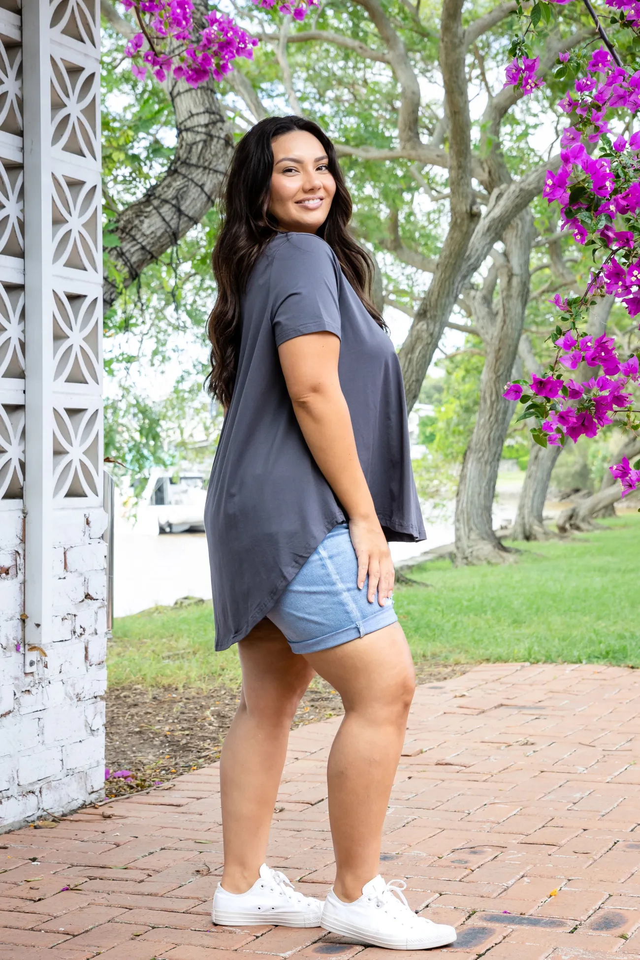 Proud Poppy Clothing Macey Hi-Low T-Shirt in Charcoal Clearance