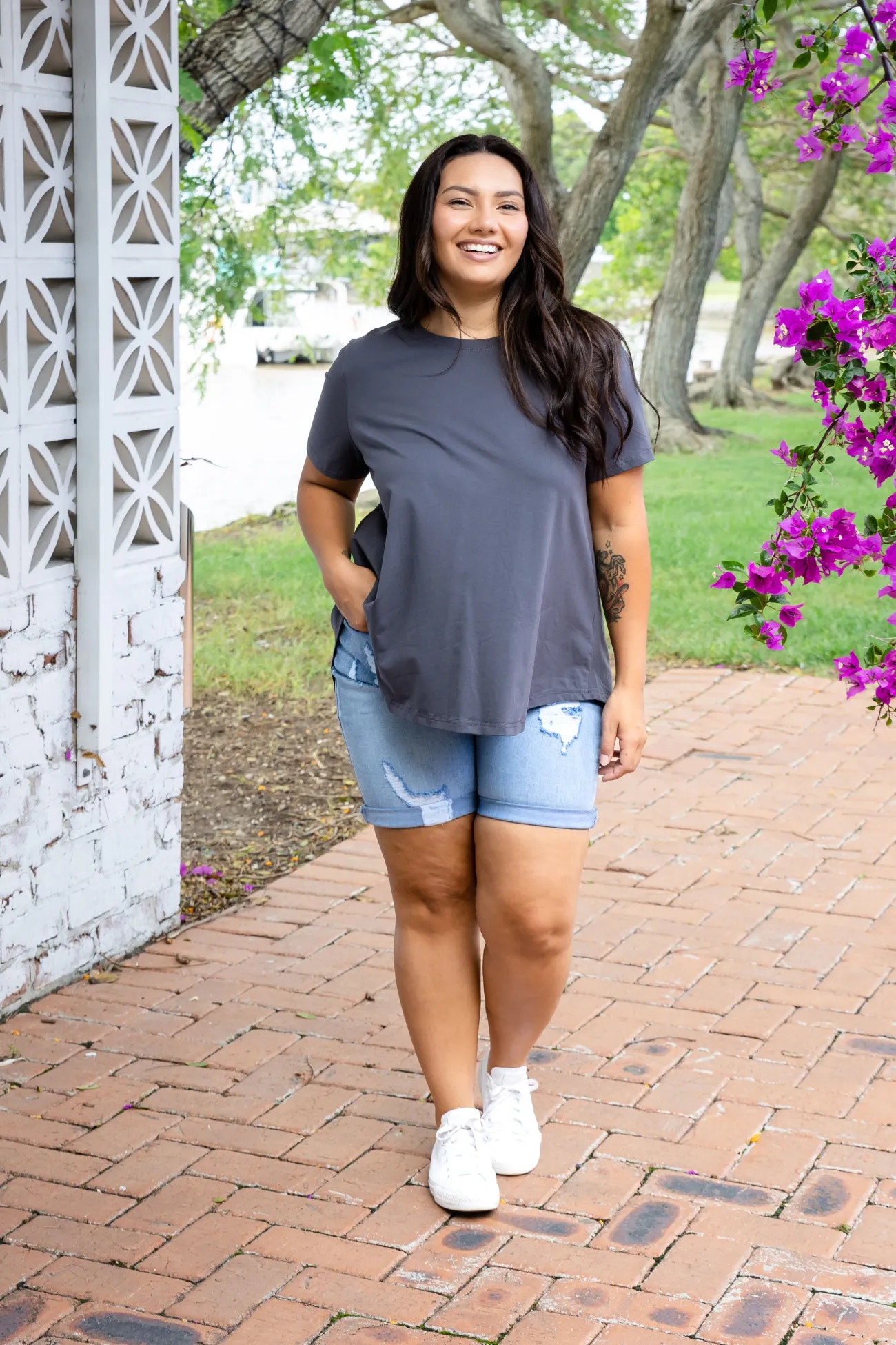 Proud Poppy Clothing Macey Hi-Low T-Shirt in Charcoal Clearance
