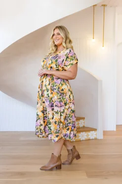 Proud Poppy Clothing Millie Linen Blend Midi Dress in Mirage Hot