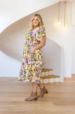 Proud Poppy Clothing Millie Linen Blend Midi Dress in Mirage Hot