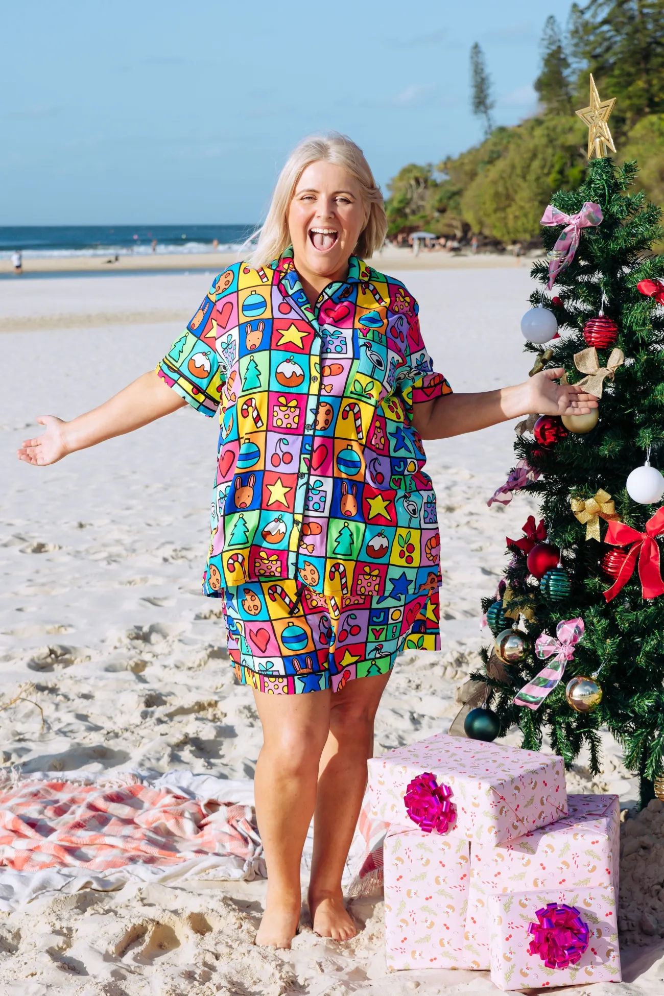 Proud Poppy Clothing Mistletoe Shirt & Shorts Pyjama Set in Christmas Checkers by Kasey Rainbow Outlet