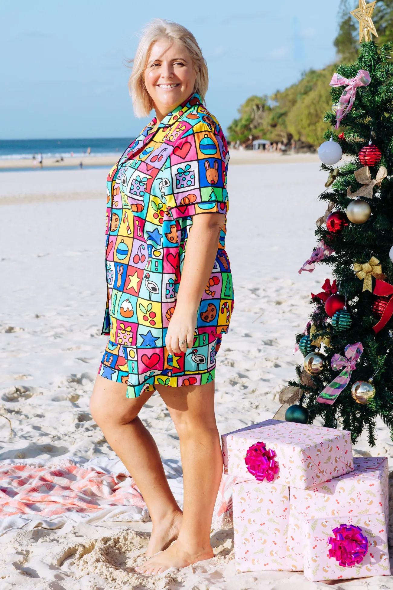 Proud Poppy Clothing Mistletoe Shirt & Shorts Pyjama Set in Christmas Checkers by Kasey Rainbow Outlet