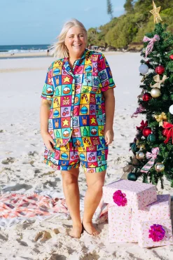 Proud Poppy Clothing Mistletoe Shirt & Shorts Pyjama Set in Christmas Checkers by Kasey Rainbow Outlet