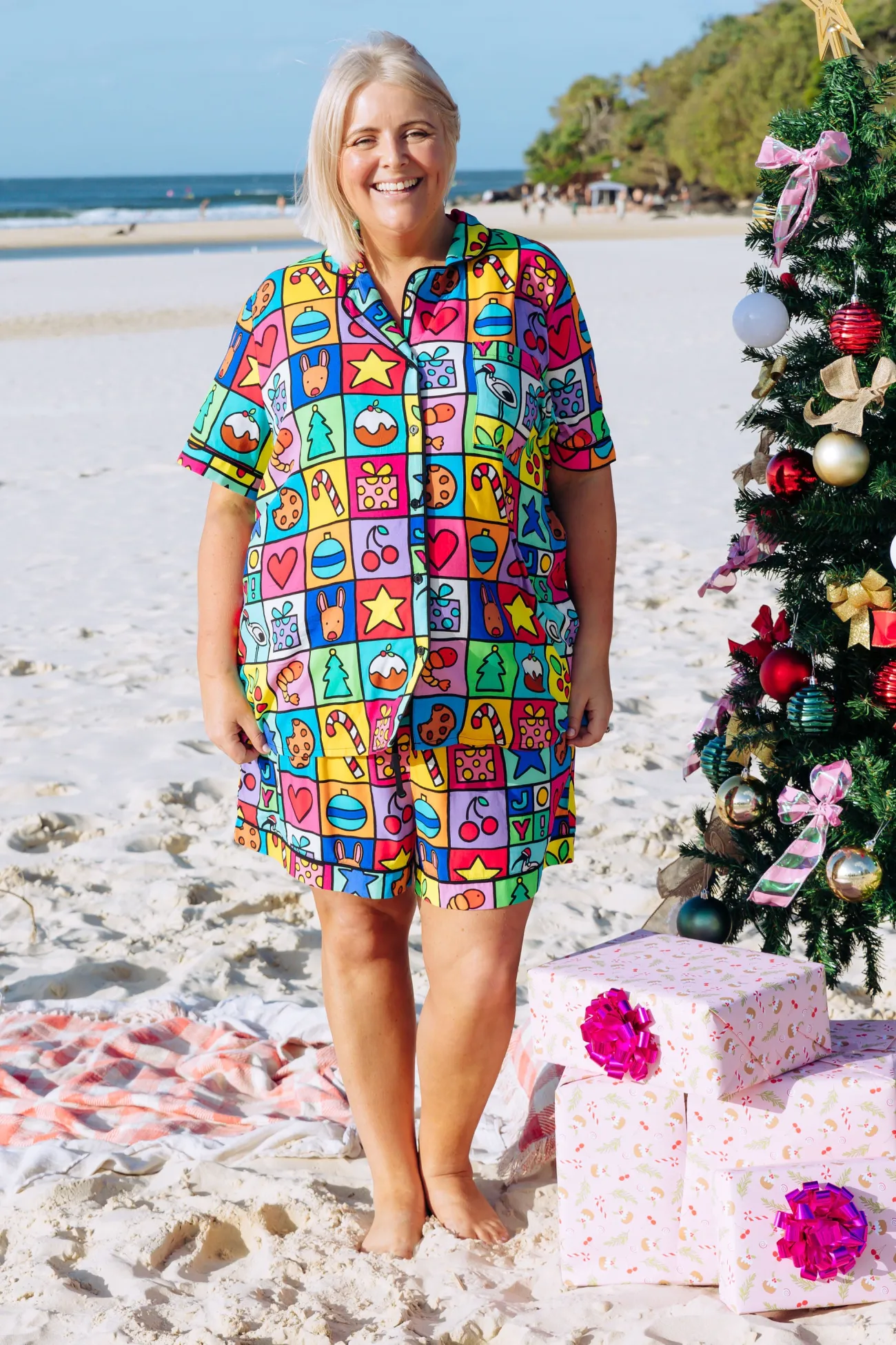 Proud Poppy Clothing Mistletoe Shirt & Shorts Pyjama Set in Christmas Checkers by Kasey Rainbow Outlet
