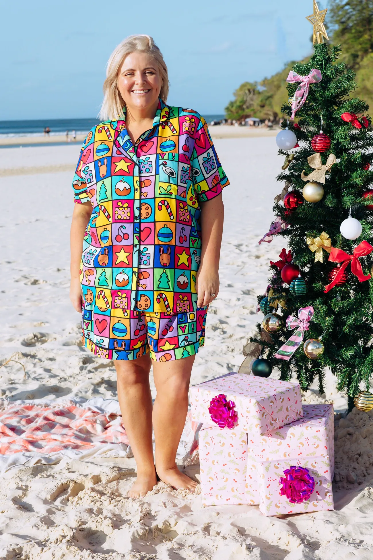 Proud Poppy Clothing Mistletoe Shirt & Shorts Pyjama Set in Christmas Checkers by Kasey Rainbow Outlet