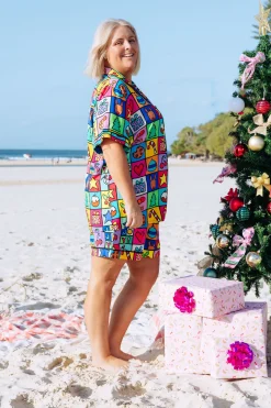 Proud Poppy Clothing Mistletoe Shirt & Shorts Pyjama Set in Christmas Checkers by Kasey Rainbow Outlet