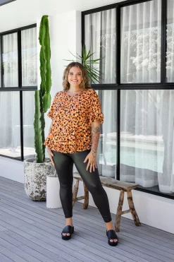 Proud Poppy Clothing Natalie Frill Top in Brown Fleck BrownFleck Clearance