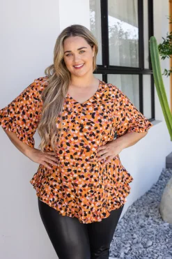 Proud Poppy Clothing Natalie Frill Top in Brown Fleck BrownFleck Clearance