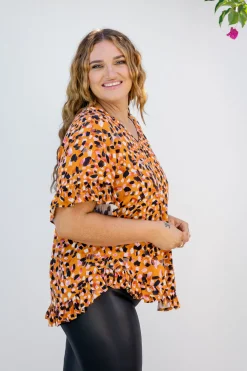 Proud Poppy Clothing Natalie Frill Top in Brown Fleck BrownFleck Clearance
