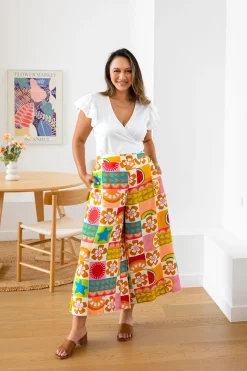 Proud Poppy Clothing Noah Linen Blend Cropped Pants in Summer Crush SummerCrush Discount