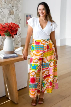Proud Poppy Clothing Noah Linen Blend Cropped Pants in Summer Crush SummerCrush Discount