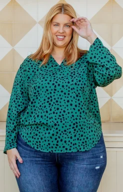 Proud Poppy Clothing Olivia Green & Black Spot Top Sale