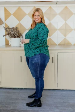 Proud Poppy Clothing Olivia Green & Black Spot Top Sale