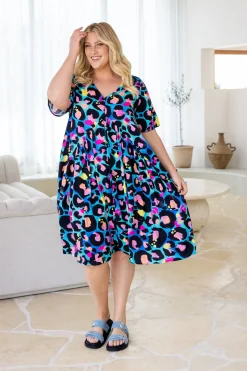 Proud Poppy Clothing Peak Dress in Kasey Leopard by Kasey Rainbow Sale