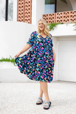 Proud Poppy Clothing Peak Dress in Kasey Leopard by Kasey Rainbow Sale