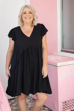Proud Poppy Clothing Peak Frill Party Dress in Black Outlet