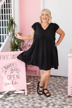 Proud Poppy Clothing Peak Frill Party Dress in Black Outlet