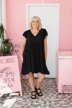 Proud Poppy Clothing Peak Frill Party Dress in Black Outlet