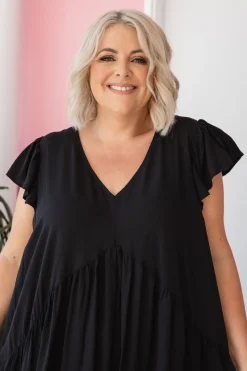 Proud Poppy Clothing Peak Frill Party Dress in Black Outlet