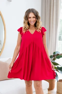 Proud Poppy Clothing Peak Frill Party Dress in Red Best