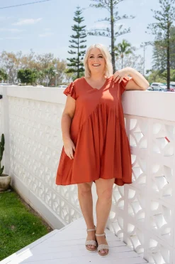 Proud Poppy Clothing Peak Frill Party Dress in Rust New