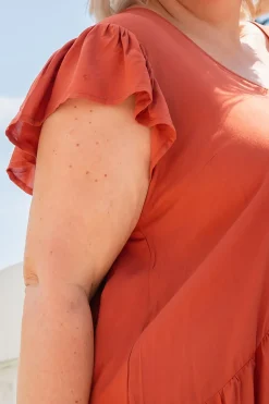 Proud Poppy Clothing Peak Frill Party Dress in Rust New