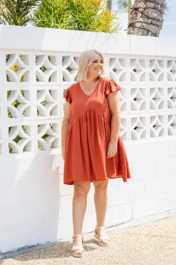 Proud Poppy Clothing Peak Frill Party Dress in Rust New