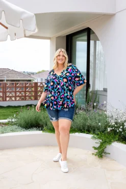 Proud Poppy Clothing Peak Top in Kasey Leopard by Kasey Rainbow Clearance