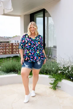 Proud Poppy Clothing Peak Top in Kasey Leopard by Kasey Rainbow Clearance