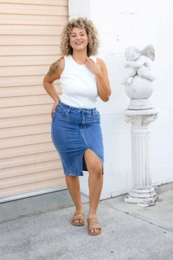 Proud Poppy Clothing Riley Denim Midi Skirt Online