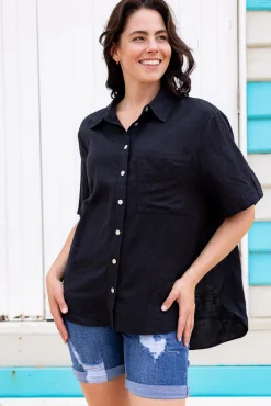 Proud Poppy Clothing Samara Linen Blend Shirt in Black Discount