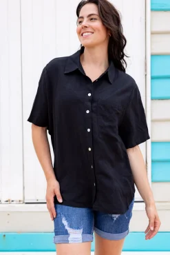 Proud Poppy Clothing Samara Linen Blend Shirt in Black Discount