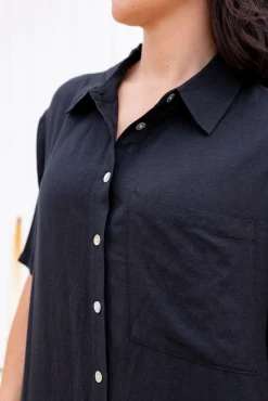 Proud Poppy Clothing Samara Linen Blend Shirt in Black Discount