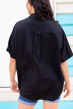 Proud Poppy Clothing Samara Linen Blend Shirt in Black Discount
