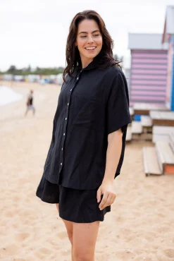 Proud Poppy Clothing Samara Linen Blend Shirt in Black Discount
