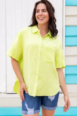 Proud Poppy Clothing Samara Linen Blend Shirt in Lime Clearance