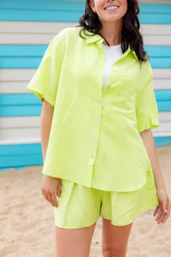 Proud Poppy Clothing Samara Linen Blend Shirt in Lime Clearance