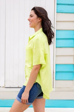 Proud Poppy Clothing Samara Linen Blend Shirt in Lime Clearance